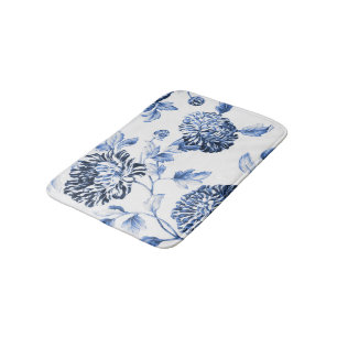 Tapete De Banheiro Toile floral botânico azul & branco No2 da