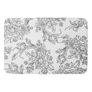 Tapete De Banheiro Toile floral preto e branco elegante