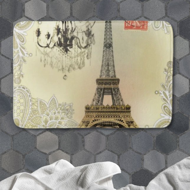Tapete De Banheiro torre beige floral lace chandelier paris eiffel (beige floral lace chandelier paris eiffel tower bath mat)