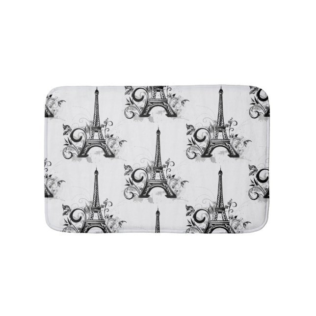 Tapete De Banheiro Torre Eiffel Elegante Paris Negro Branco Flourado (frente)
