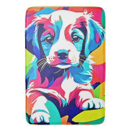 Tapete De Banheiro Trabalho de arte de puppy colorida