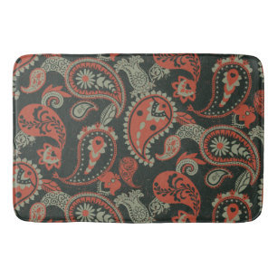Tapete De Banheiro Tradicional Paisley Linocut Laranja Quente Verde