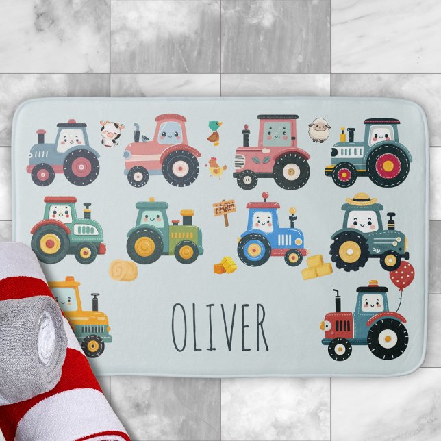 Tapete De Banheiro Tratores de bebês bonitos em uma Fazenda (Criador carregado)