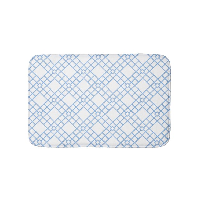 Tapete De Banheiro Treliça de Bambu Azul e Branco (frente)