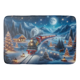 Tapete De Banheiro Trem de Natal Mágico Cena de Inverno Nevado