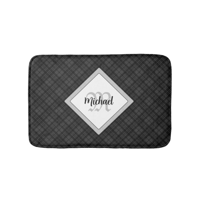 Tapete De Banheiro Trendy Black White Tartan Personalize Monograma (frente)