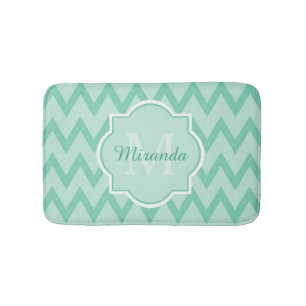 Tapete De Banheiro Trendy Mint Green Chevron Zigzag Nome e Monograma