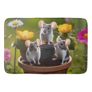 Tapete De Banheiro Três Camundongos Em Potes Flores,