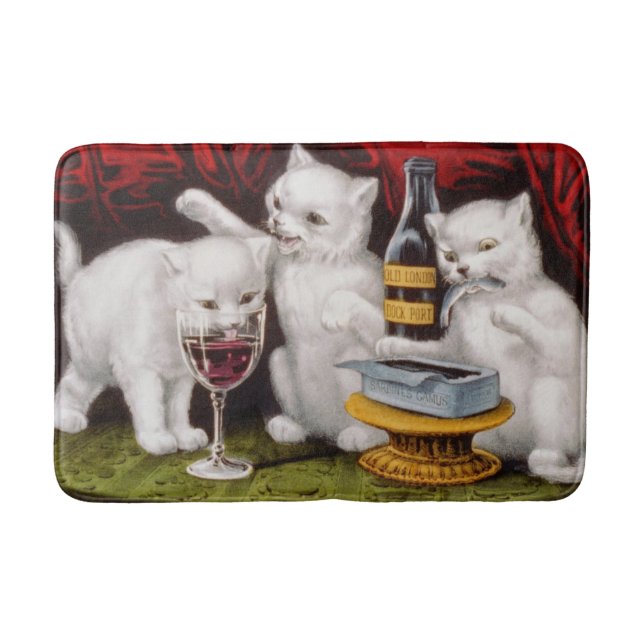 Tapete De Banheiro Três gatinhos alegres no banquete (Frente)