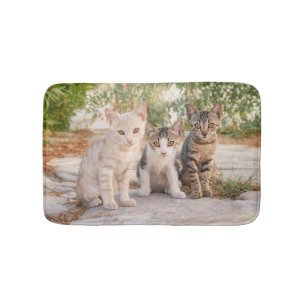 Tapete De Banheiro Três gatinhos bonitinhos se sentam amigáveis junto