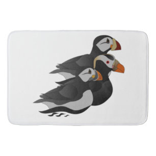 Tapete De Banheiro Três Puffins Adoravelmente Amáveis Nadando Cartoon
