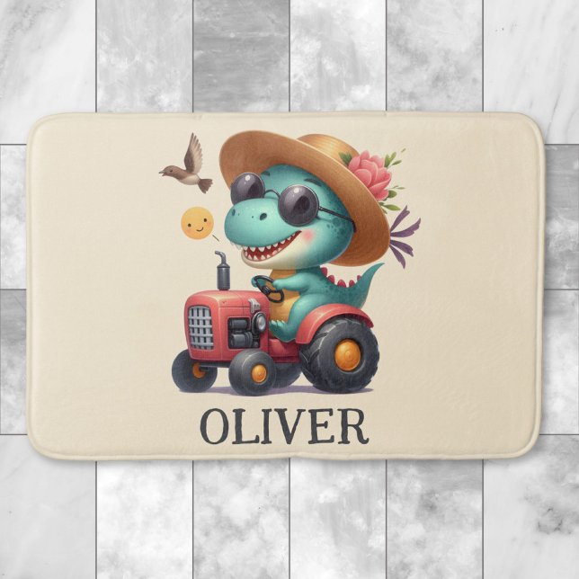 Tapete De Banheiro Trex Dinossauro Fazendeiro Legal Dirigindo Trator  (Criador carregado)