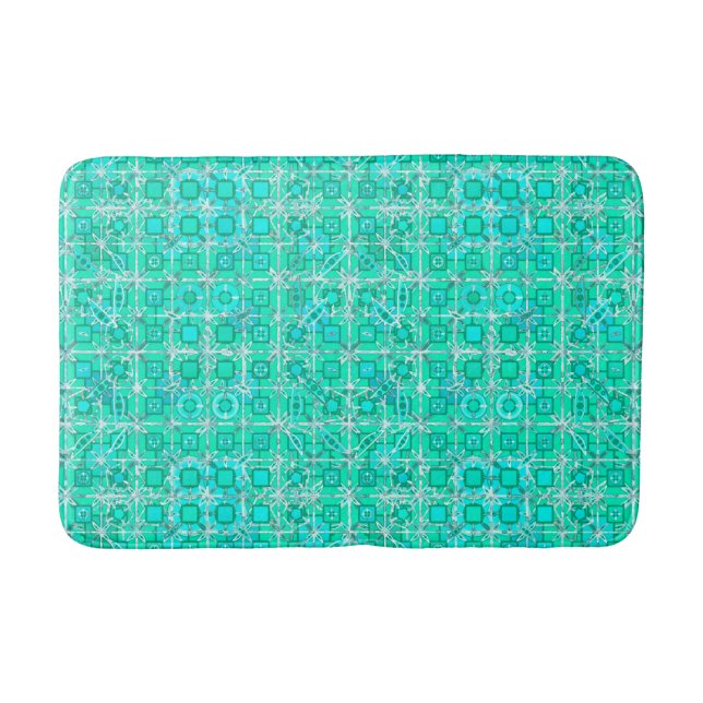 Tapete De Banheiro Tribal Batik - aqua e turquesa com branco (Frente)