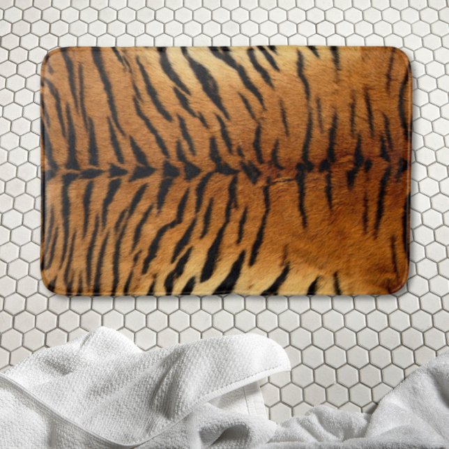 Tapete De Banheiro Tribal selva de peles com animais Tigre Impressão (Tribal jungle animal fur Tiger Print Bath Mat)