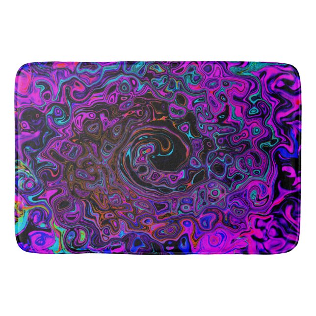 Tapete De Banheiro Trippy Black and Magenta Retro Liquid Swirl (Frente)