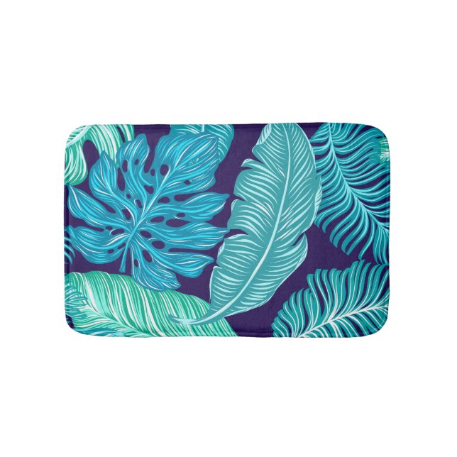 Tapete De Banheiro Tropical Green Blue Leaves Pattern (frente)