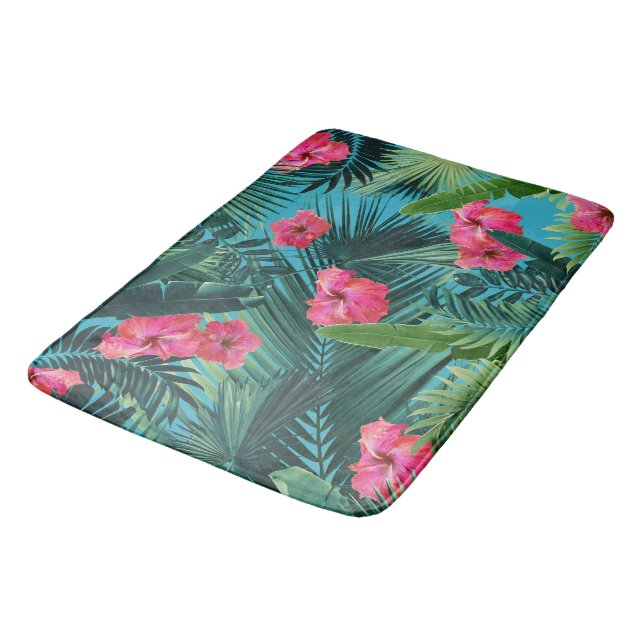 Tapete De Banheiro Tropical Hibiscus Flower Jungle Patterno #1a #art (Angulado)