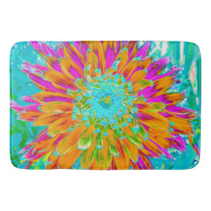 Tapete De Banheiro Tropical Laranja e Decorativo Dália Rosa Quente