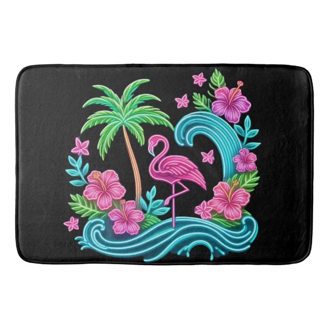 Tapete De Banheiro Tropical Neon Flamingo (Frente)