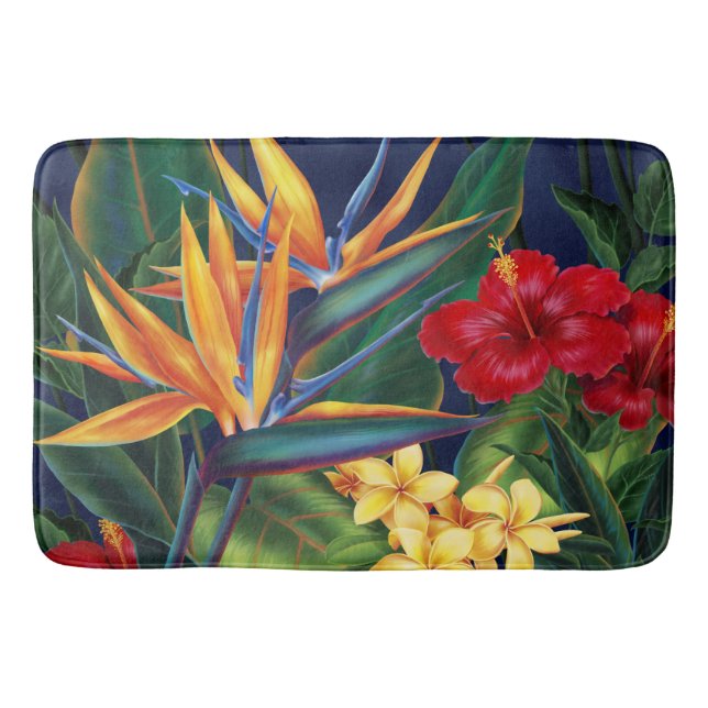 Tapete De Banheiro Tropical Paraísa Havaiana Floral (Frente)