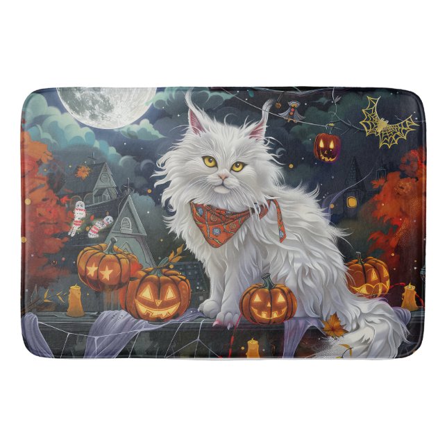 Tapete De Banheiro Turco Angora Cat Halloween Spooky (Frente)