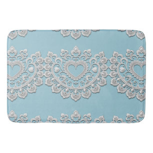 Tapete De Banheiro Turquesa Azul Branco Renda Coração Casamento Noiva