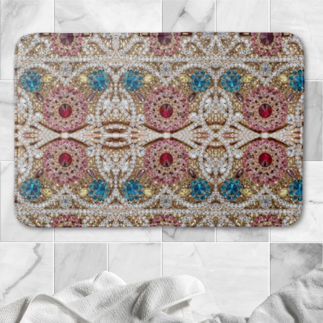 Tapete De Banheiro turquesa azul-prata-ouro-burguês-rosa-burguês (turquoise blue silver gold burgundy pink bohemian bath mat)