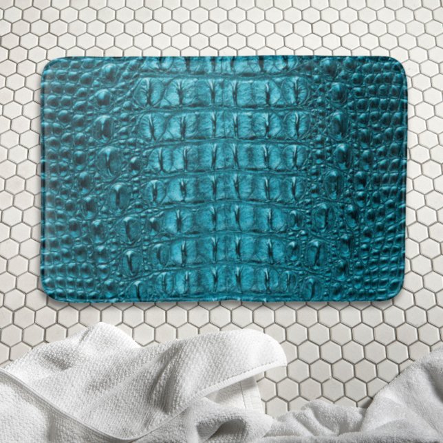 Tapete De Banheiro turquesa córnea aqua impressão (girly chic turquoise aqua blue alligator print bath mat)