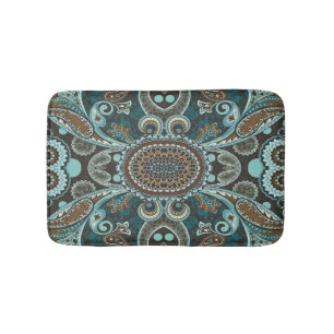 Tapete De Banheiro Turquesa e Cheio de Paisley castanho