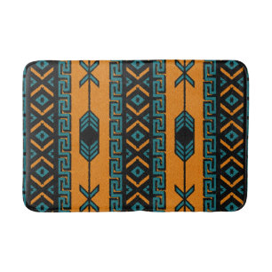 Tapete De Banheiro Turquesa Laranja Sudoeste Tribal Aztec Padrão