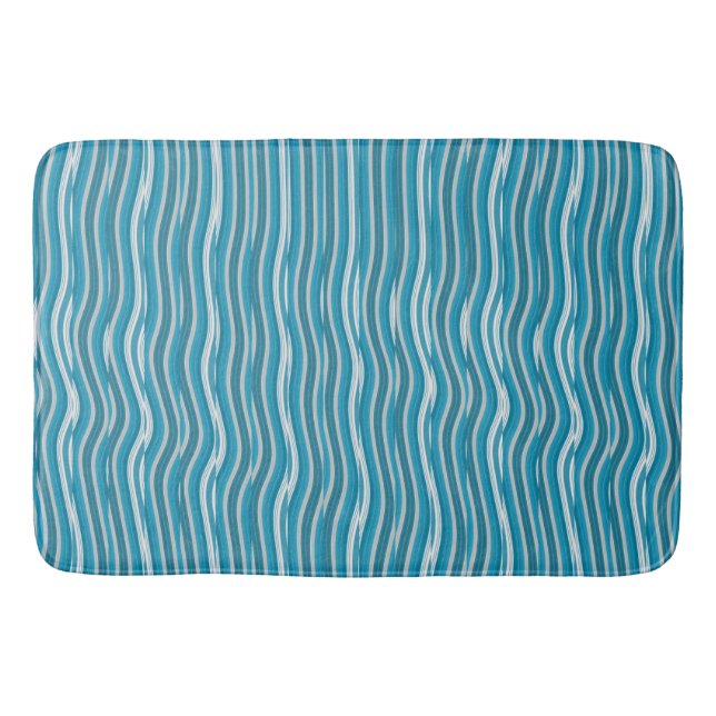 Tapete De Banheiro Turquesa ondulada e tiras brancas (Frente)