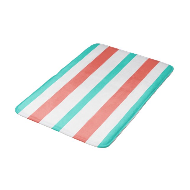 Tapete De Banheiro Turquoise Coral White Summer Stripes (Angulado)