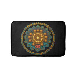 Tapete De Banheiro Turquoise Lotus Mandala - Black Boho Graphic Art