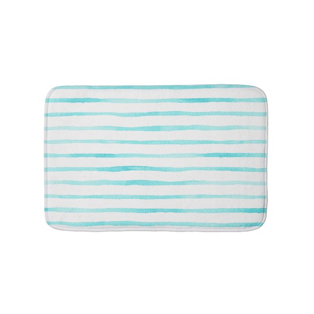 Tapete De Banheiro Turquoise Stripes Coastal Bath Mat (frente)