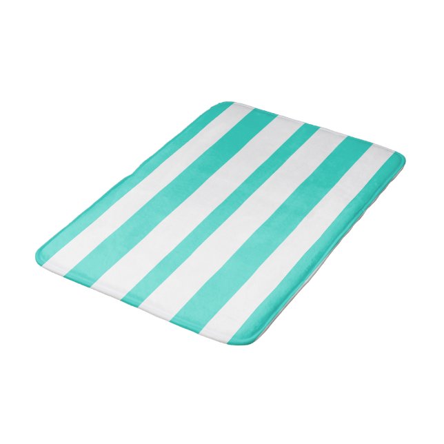Tapete De Banheiro Turquoise White Beachy Summer Stripes (Angulado)