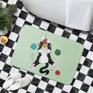 Tapete De Banheiro Tuxedo Black White Christmas Cat