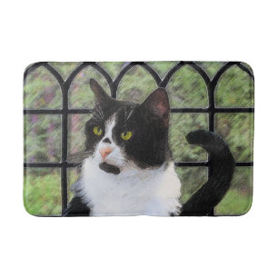 Tapete De Banheiro Tuxedo Cat em Pintura de Janela Arte Animal Origin