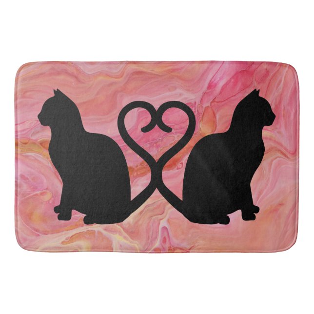 Tapete De Banheiro Two Cats Heart Tails on Pink Marble (Frente)
