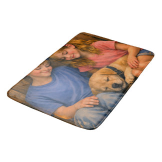 Tapete De Banheiro Two Children with Sleeping Puppy –  Bath Mat