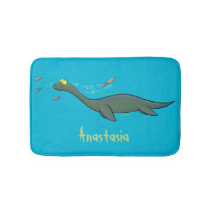 Tapete De Banheiro Um belo e feliz cartoon de monstro do mar, plesios