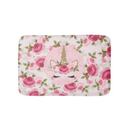 Tapete De Banheiro Unicorn Dourado Rosas Florais Rosa Fofo Tendência