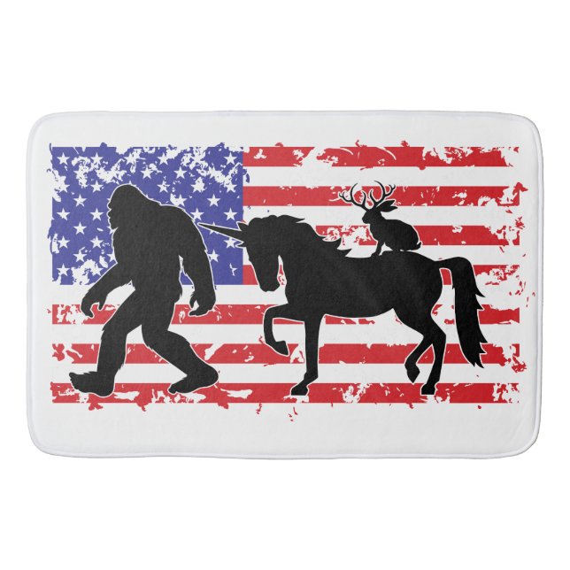 Tapete De Banheiro Unicorn, Jackalope, Bigfoot and the American Flag (Frente)