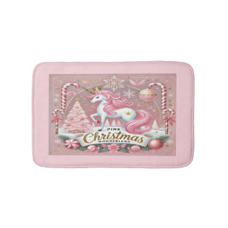 Tapete De Banheiro Unicórnio de Natal Rosa País das Maravilhas