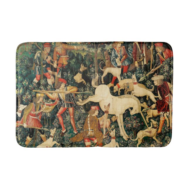 Tapete De Banheiro Unicórnio Tapestries Clássico Medieval Defende Caç (Frente)
