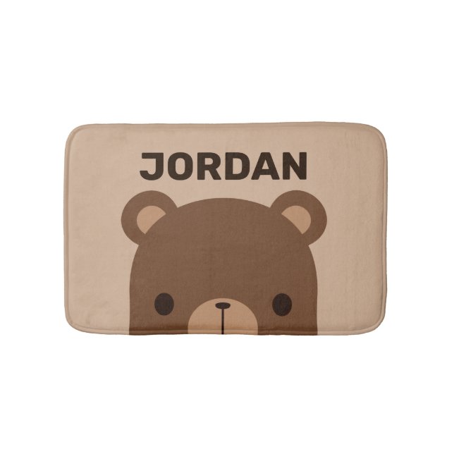 Tapete De Banheiro Urso Castanho Bonito com Nome Personalizado (frente)