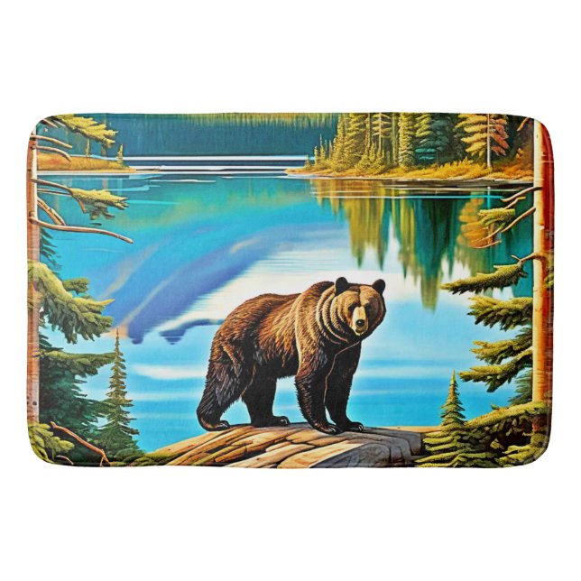 Tapete De Banheiro Urso de Montanha: Arte de Reflexão do Lago (Frente)