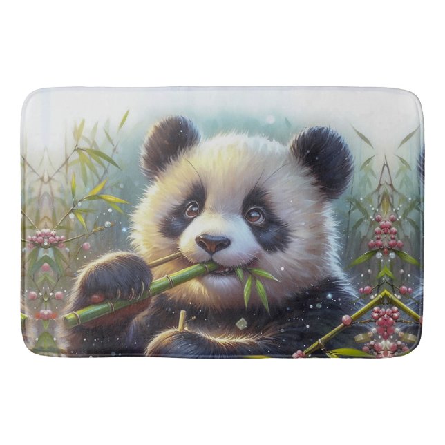 Tapete De Banheiro Urso Panda Adorável Comendo Bambu (Frente)