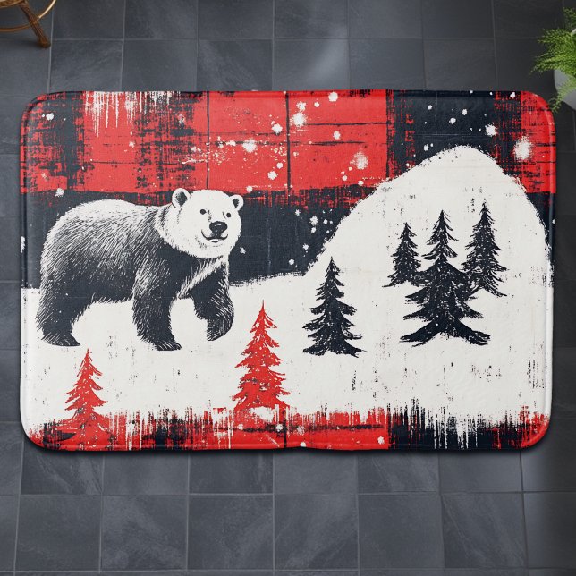 Tapete De Banheiro Urso Polar das Xadrezes de Buffalo Vermelho (Criador carregado)