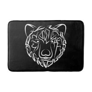 Tapete De Banheiro Urso Tribal Negro e Branco