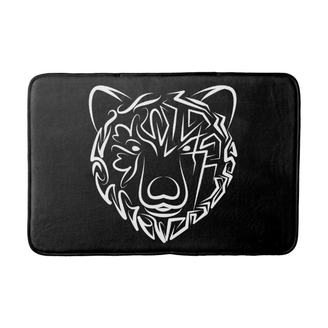 Tapete De Banheiro Urso Tribal Negro e Branco (Frente)